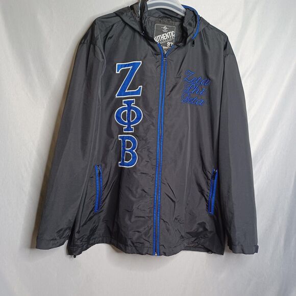 Zeta Phi Beta Jacket Mens 4XL Black Blue Embroidered Windbreaker Hooded Greek - Picture 3 of 16